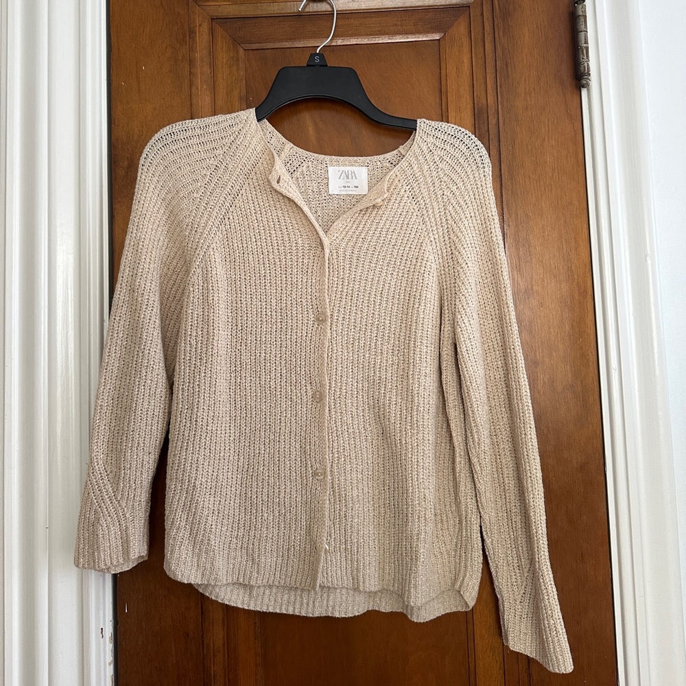 ZARA (kids 13-14) beige button up sweater/ cardigan